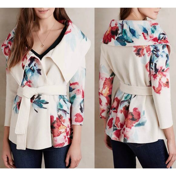 Anthropologie Sleeping on Snow Winter Blossom Boiled Wool Floral Jacket XS Cozy - Picture 1 of 13